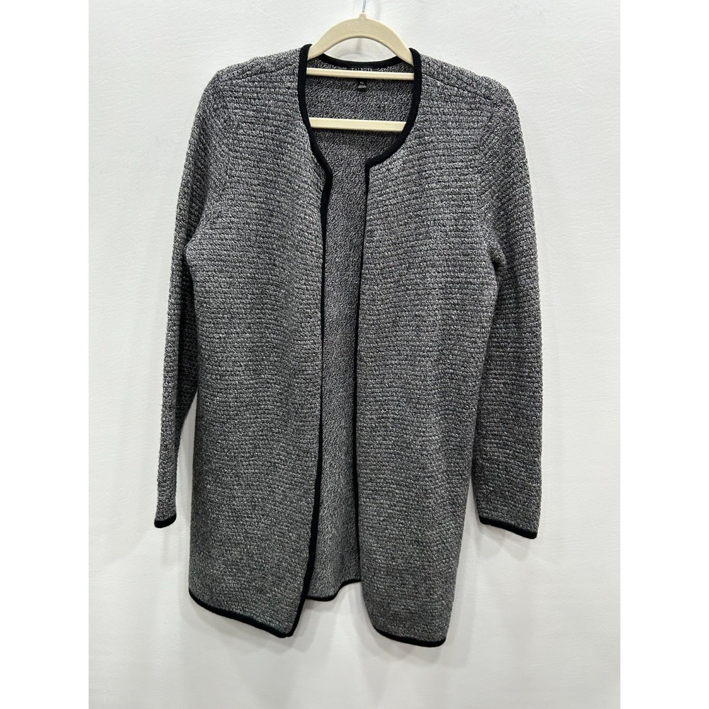 Talbots Cardigan Womens Medium‎ Petite Gray Cotton Nylon Open Front Knit Classic